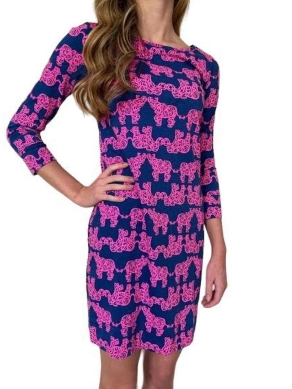 💗 🐘 Lilly Pulitzer Navy and Pink Elephant pack your trunk Marlowe dress